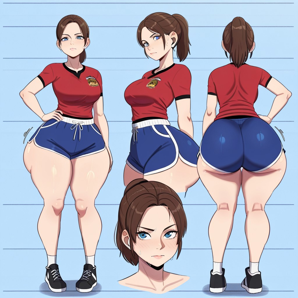 1girl ai_generated ass big_ass big_breasts booty_shorts breasts capcom claire_redfield dolphin_shorts fundoshilover101 huge_ass resident_evil