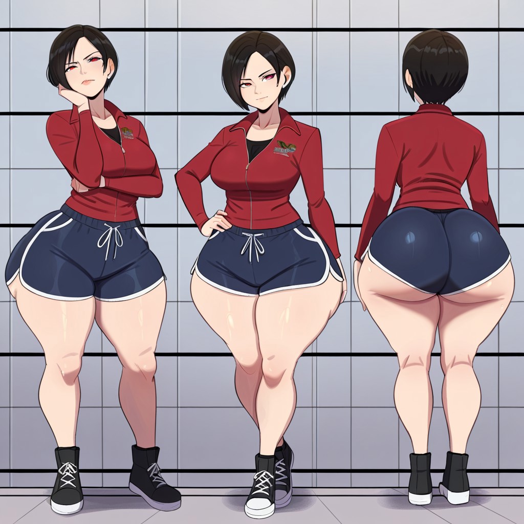 1girl ada_wong ai_generated ass big_ass big_breasts booty_shorts breasts capcom dolphin_shorts fundoshilover101 huge_ass resident_evil