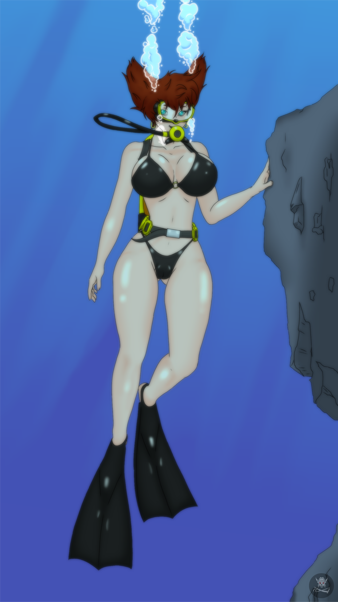 1girl anthro anthro_only anthrokidnapper big_breasts breasts disney female goof_troop peg_pete scuba solo swimsuit underwater