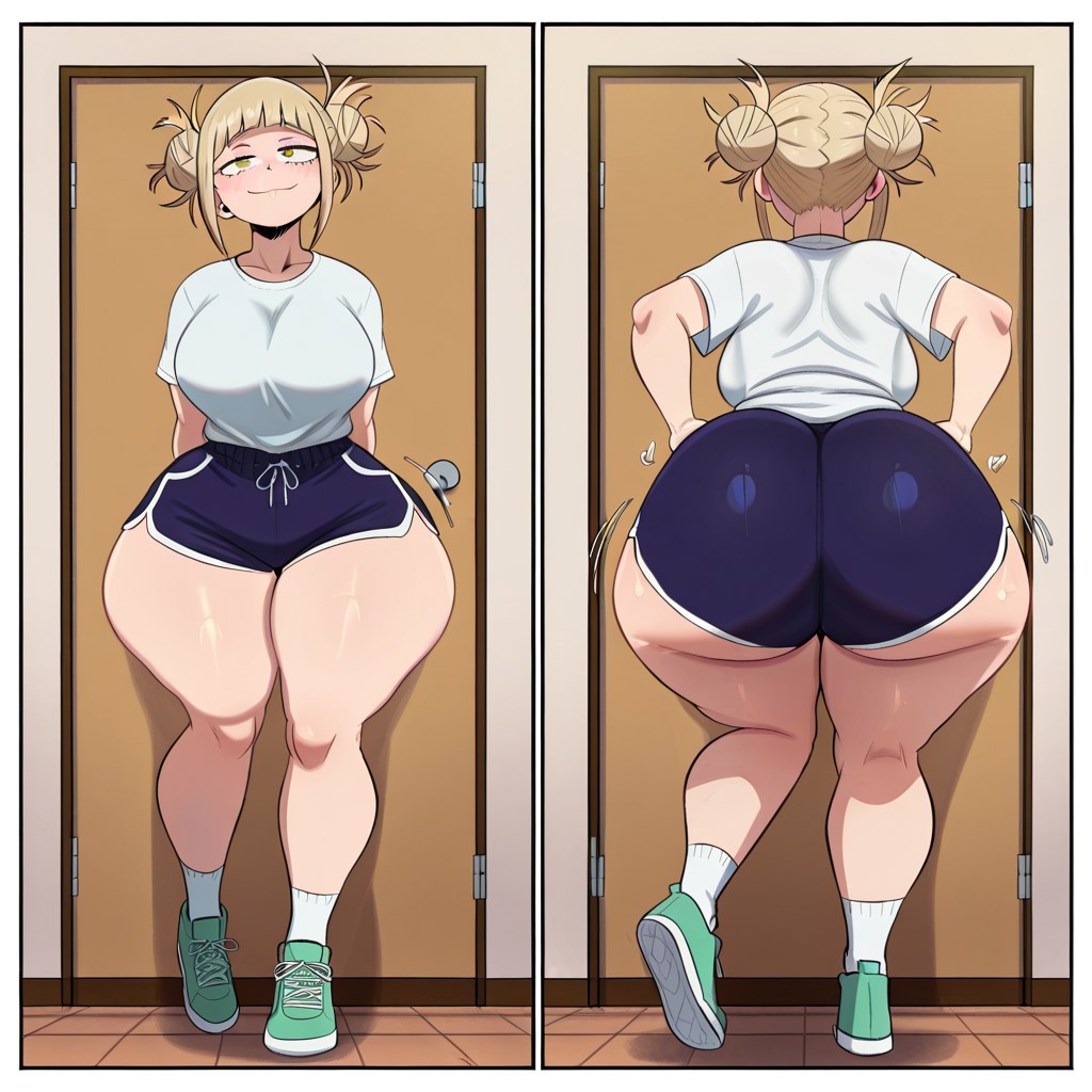 1girl ai_generated ass big_ass big_breasts booty_shorts breasts dolphin_shorts fundoshilover101 himiko_toga huge_ass my_hero_academia shounen_jump