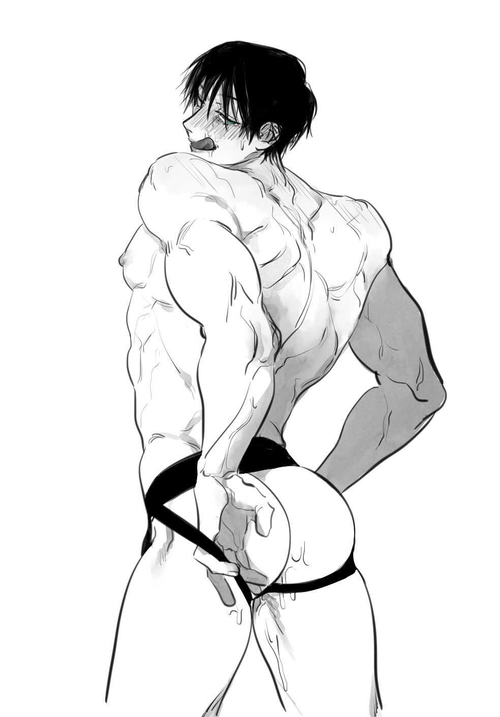 1boy ass black_and_white dilf jockstrap jujutsu_kaisen male male_only solo_male tagme toji_fushiguro tongue tongue_out