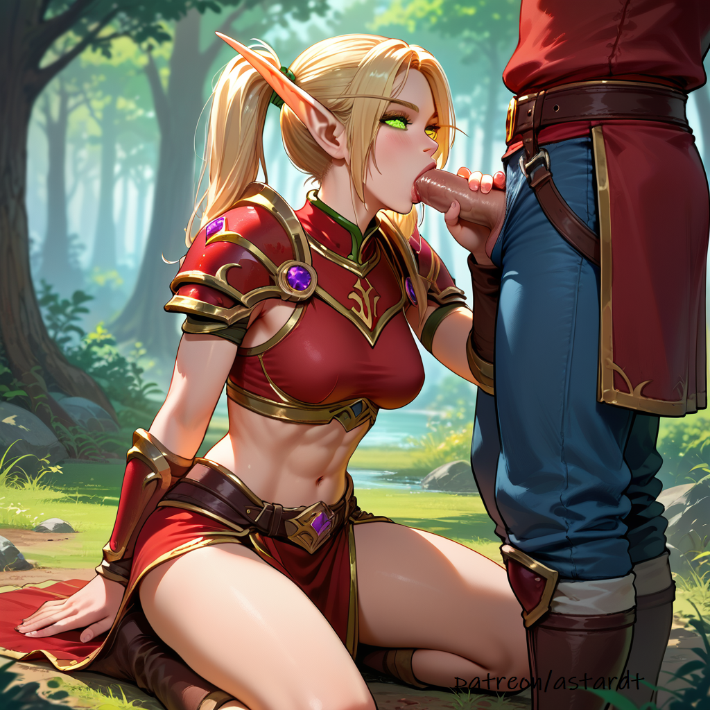 1boy 1boy1girl 1girl ai_assisted ai_generated astardt blonde_female blonde_hair blood_elf elf fellatio male/female oral oral_sex warcraft wood world_of_warcraft