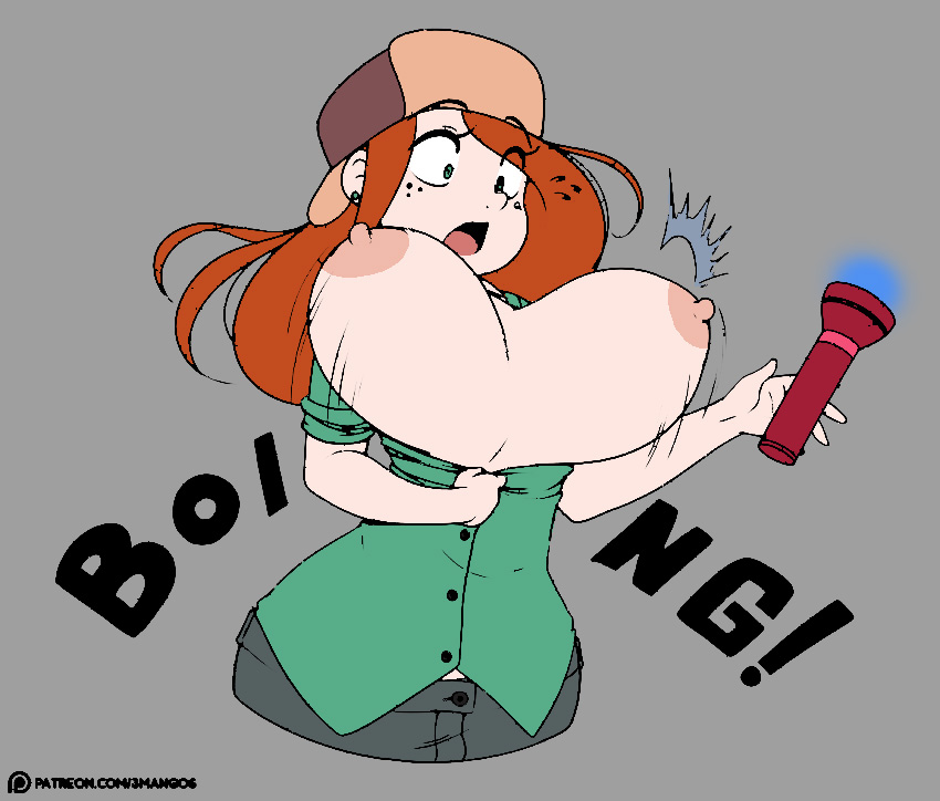 1girl 1girl 1girl 2015 3mangos bouncing_breasts breast_expansion breast_grab breast_growth breasts bursting_breasts clothing crystal_flashlight disney disney_channel disney_xd female_only freckles gravity_falls grey_background hat huge_breasts human human_only long_hair nipples no_bra onomatopoeia open_mouth open_shirt pants shirt sketch smooth_skin text ushanka wardrobe_malfunction wendy_corduroy