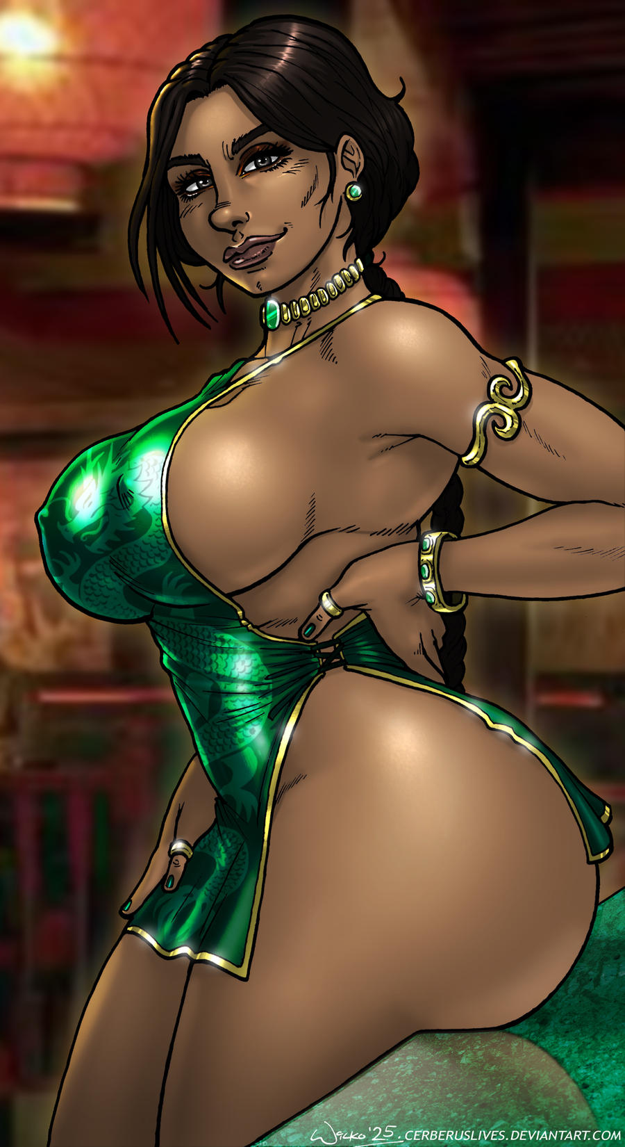 1girl 1girl alluring big_ass big_breasts big_breasts big_thighs breasts bust cerberuslives curvaceous curvy curvy_figure dark-skinned_female dark_skin digital_media_(artwork) hips hourglass_figure jade_(mortal_kombat) legs mature mature_female midway midway_games mortal_kombat slim_waist thick thick_hips thick_legs thick_thighs thighs voluptuous waist wide_hips