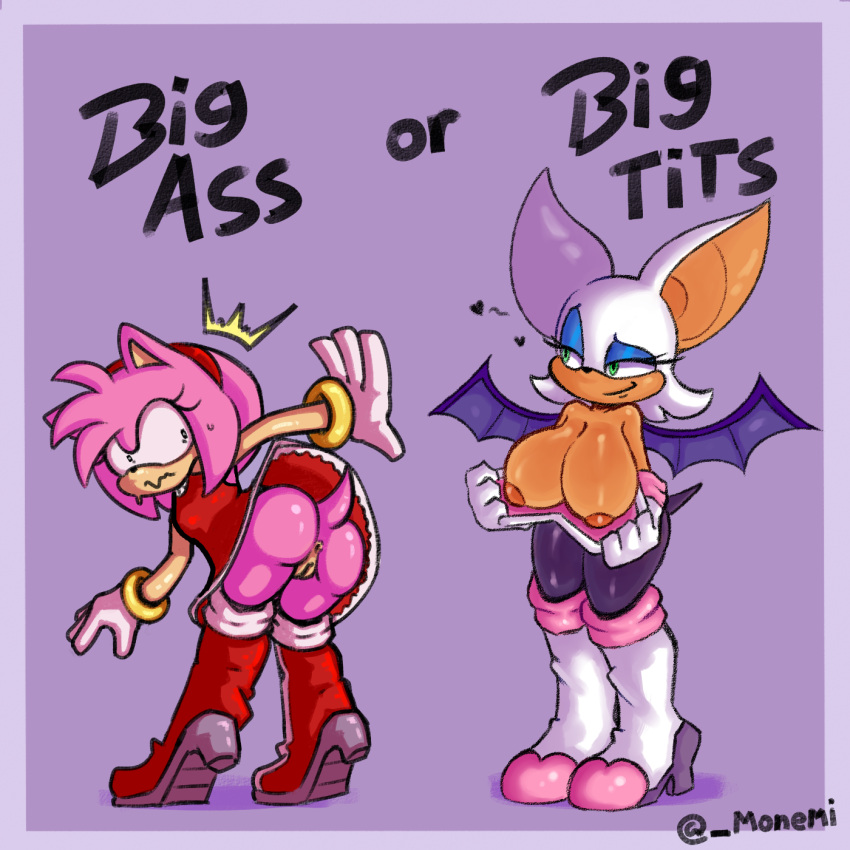 1girl 2_girls age_difference amy_rose anthro anus ass bare_legs bat bat_(animal) bat_wings bent_over big_breasts big_breasts boots bottomless bracelet breast_envy breasts clothed clothing comparing comparison drees duo embarrassed eulipotyphlan eyelashes flashing flashing_breasts footwear genitals gloves green_eyes grin hairband heart hedgehog high_heeled_boots high_heels high_res huge_ass huge_breasts legs lolita_fashion looking_another looking_back mammal medium_hair membrane_(anatomy) membranous_wings monemi nervous nipples no_panties paink_fur painted_eyebrows perineum pink_hair pointy_ears presenting_anus presenting_ass pussy rouge_the_bat sega sega simple_background smile smirk smug sonic_the_hedgehog_(series) spiked_hair suit sweat sweatdrop tail teen teen teen_girl teenage teenage_girl tight_clothes tight_suit upskirt wavy_mouth wings