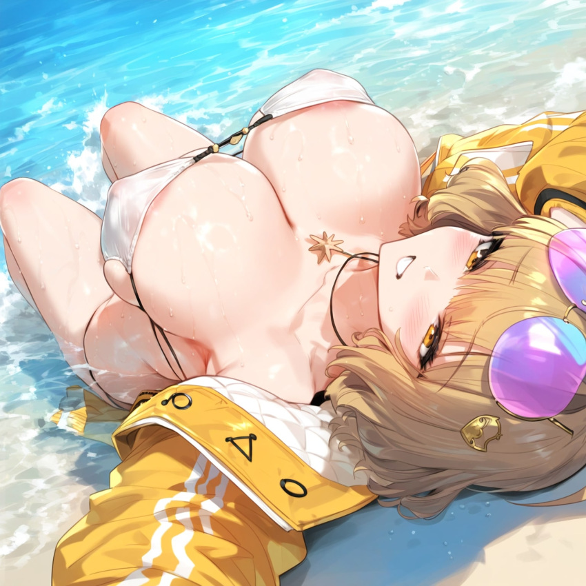 1girl ai_generated anis_(nikke) anis_(sparkling_summer)_(nikke) beach big_breasts bikini breasts erect_nipples goddess_of_victory:_nikke mij nipples