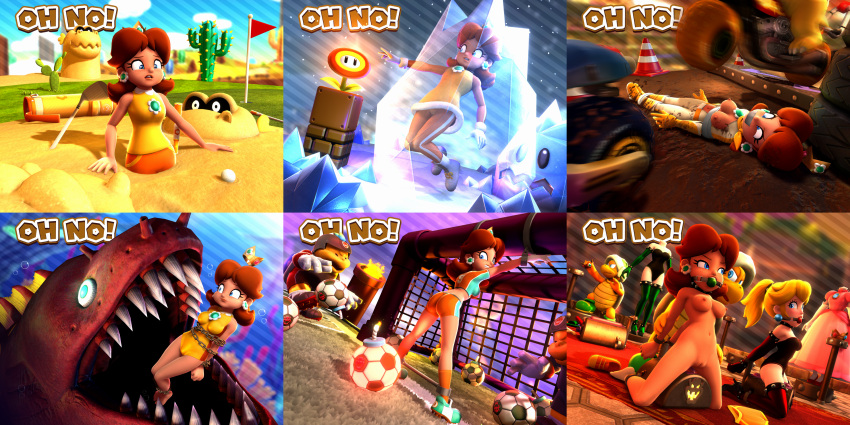 2girls 3d 3d_(artwork) alternate_version_at_source angry angry_face auburn_hair ball_gag blargg blue_eyes blush bodysuit bomb bondage breasts chain_bondage chargin_chuck clothes_removed collar damsel_in_distress danger dirty eel embarrassed embarrassed_nude_female exposed_breasts fear female femsub fire_flower freckles freezie frozen game_over game_over_screen golf_ball gritting_teeth hammer_bros. ice imminent_torture imminent_vore koopaling leotard long_gloves mario_(series) mario_and_sonic_at_the_olympic_games mario_golf mario_strikers motorcycle mud nintendo nude one-piece_swimsuit onmodel3d orange_shorts peril princess_daisy princess_peach quicksand racing_suit roy_koopa sand sandmaargh sharp_teeth sinking slave_outfit snow soccer soccer_ball soccer_uniform socks spiked_collar stockings stuck_in_ice super_mario_bros. swimming swimsuit swimwear sybian tagme tape_bondage tape_gag tires traffic_cone trapped unagi_the_eel underwater unzipped_bodysuit winter_clothes