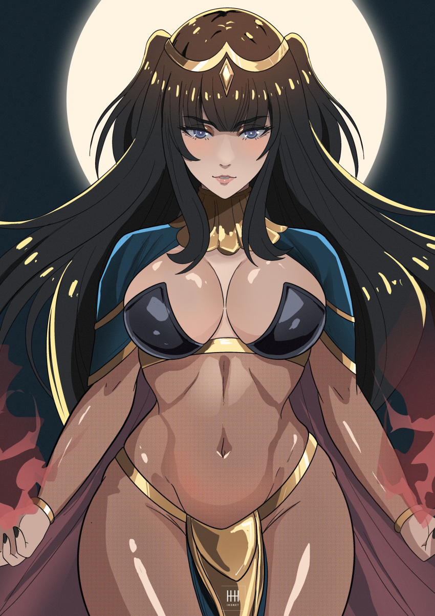 1girl 1girl 1girl absurd_res alluring artist_name big_breasts black_hair blush bodystocking cape commentary covered_navel female_only fingernails fire_emblem fire_emblem_awakening full_moon gold_trim high_res ihsnet intelligent_systems jewelry lips loincloth long_hair looking_at_viewer milf moon nail_polish navel nintendo parted_lips pelvic_curtain purple_eyes revealing_clothes signature simple_background tharja tharja_(fire_emblem) tiara turtleneck