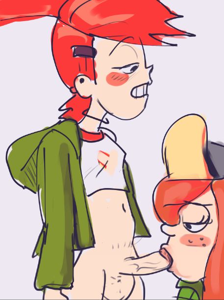 1futa 1girl 2020 black_eyes cartoon_network crossover dickgirl disney fellatio foster's_home_for_imaginary_friends frankie_foster gravity_falls hat navel no_panties no_skirt oral penis penis_in_mouth red_hair teeth testicle topless unknown_artist wendy_corduroy