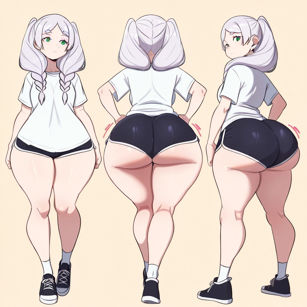 1girl ai_generated ass big_ass big_breasts booty_shorts breasts dolphin_shorts frieren fundoshilover101 huge_ass sousou_no_frieren