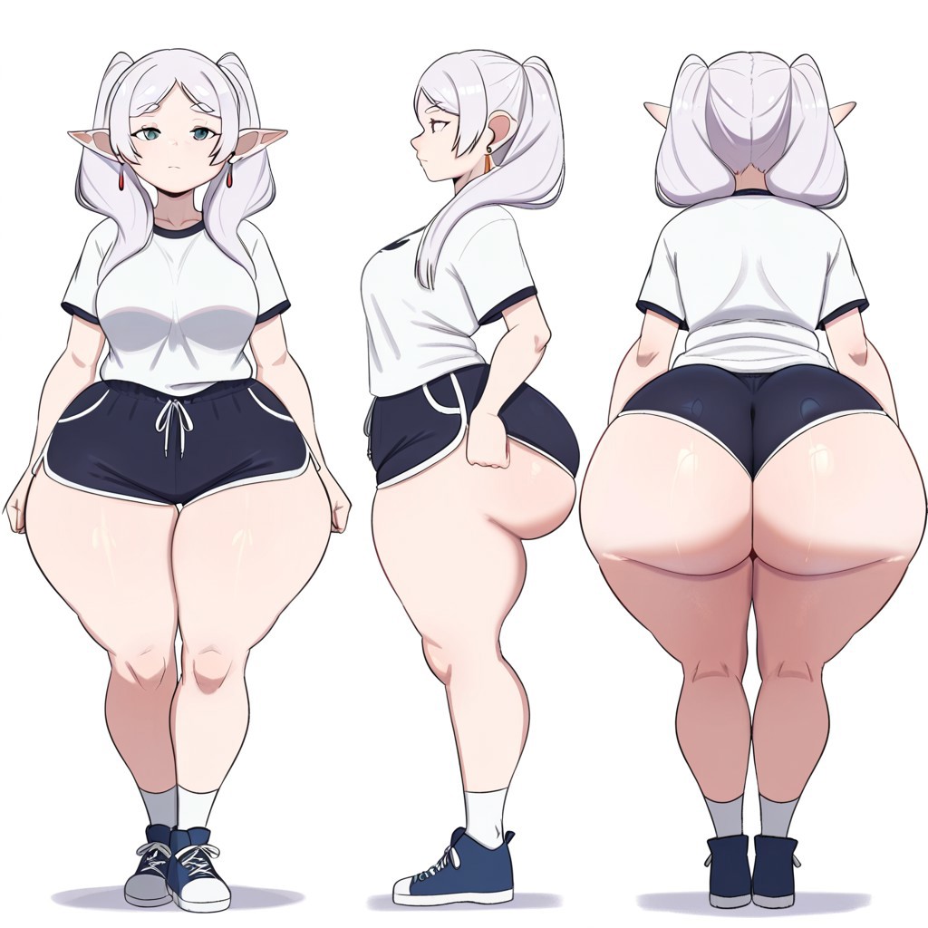 1girl ai_generated ass big_ass big_breasts booty_shorts breasts dolphin_shorts frieren fundoshilover101 huge_ass sousou_no_frieren