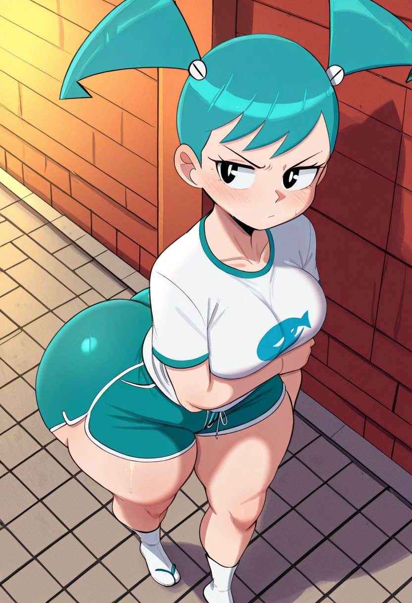 1girl ai_generated ass big_ass big_breasts booty_shorts breasts dolphin_shorts fundoshilover101 huge_ass jenny_wakeman my_life_as_a_teenage_robot nickelodeon