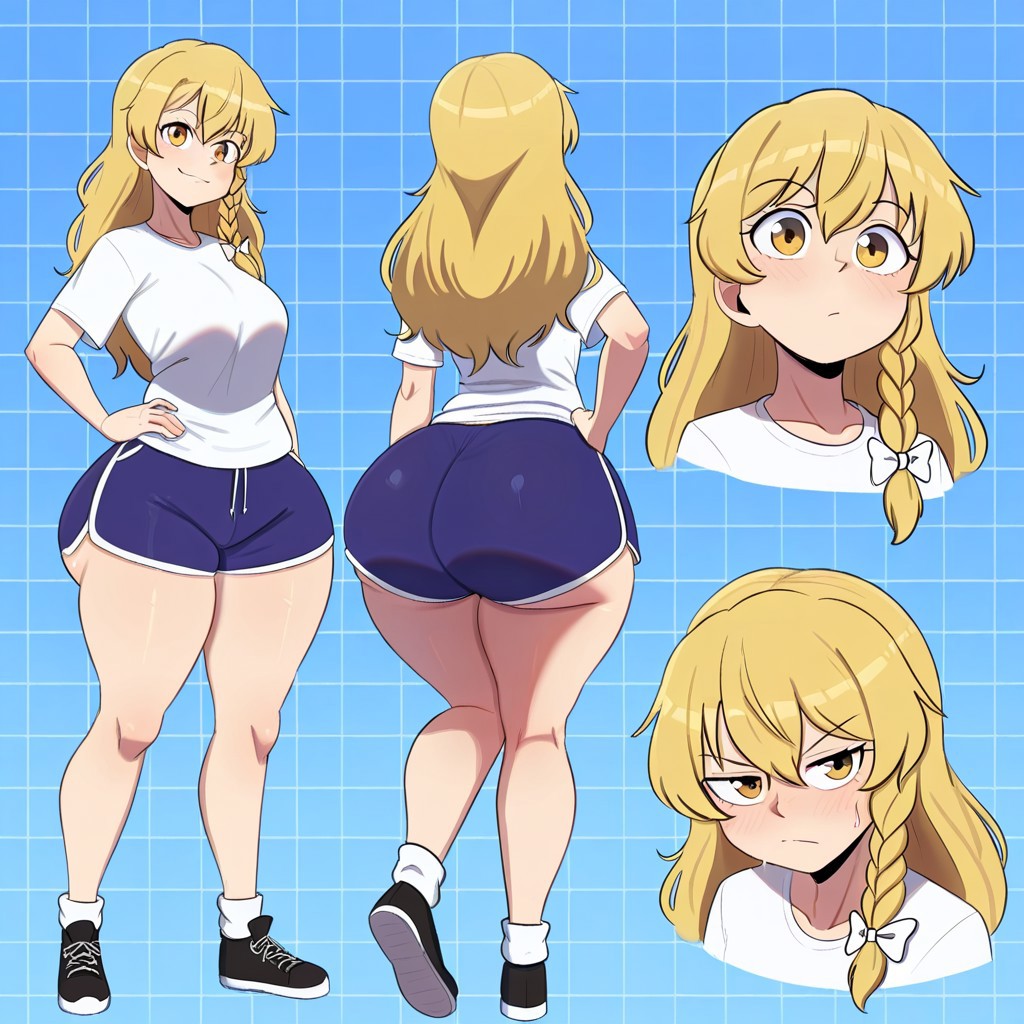 1girl ai_generated ass big_ass big_breasts booty_shorts breasts dolphin_shorts fundoshilover101 huge_ass marisa_kirisame touhou