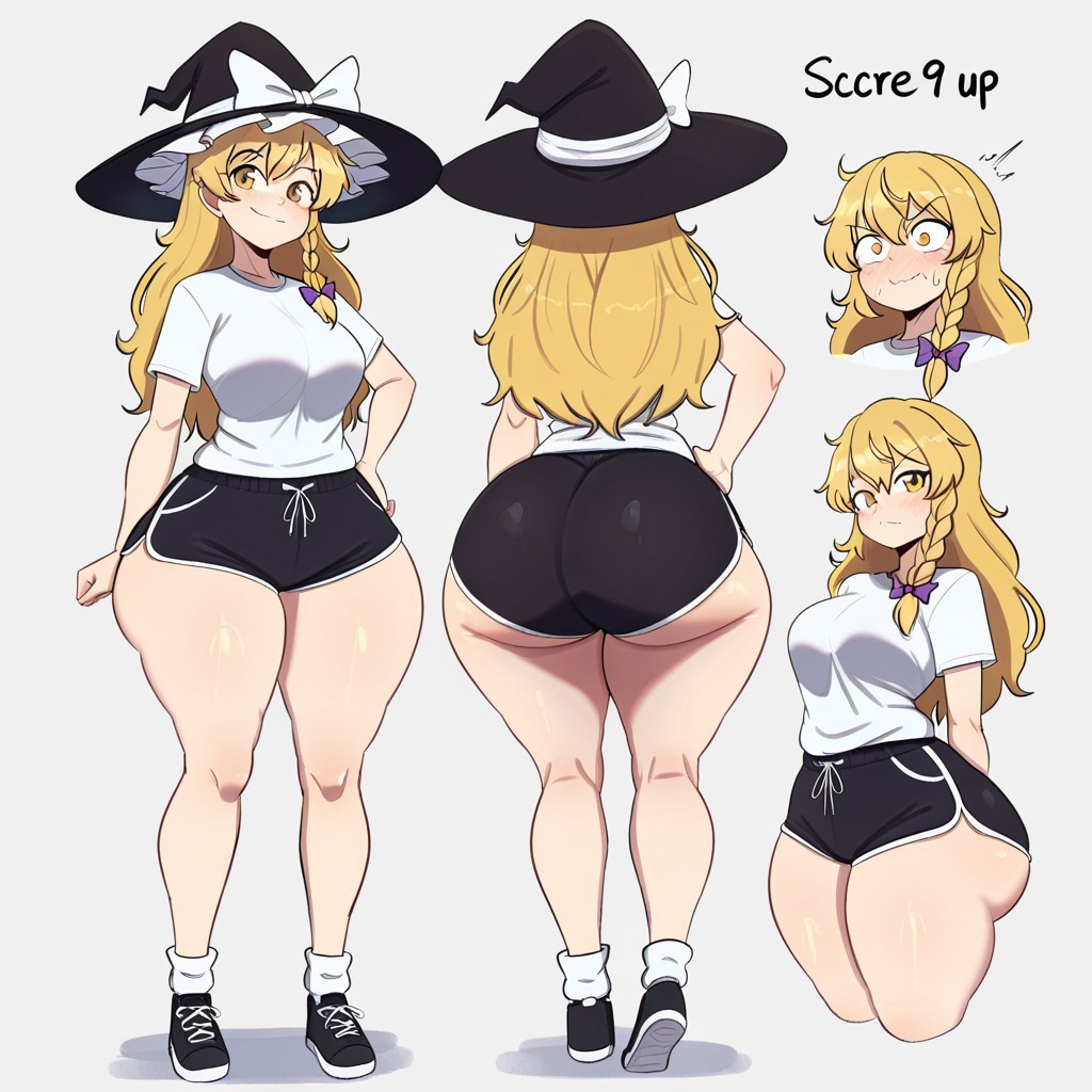 1girl ai_generated ass big_ass big_breasts booty_shorts breasts dolphin_shorts fundoshilover101 huge_ass marisa_kirisame touhou
