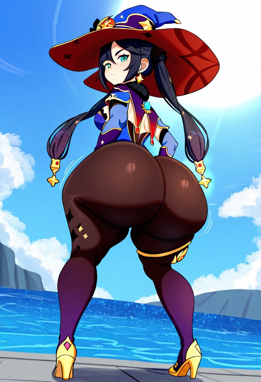 1girl ai_generated ass big_ass big_breasts breasts fundoshilover101 genshin_impact huge_ass mona_(genshin_impact)