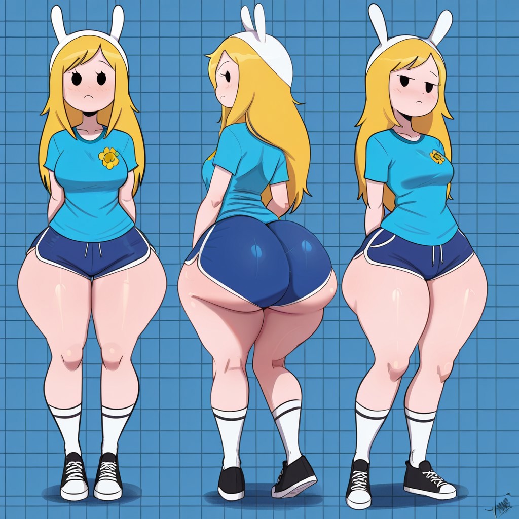 1girl adventure_time ai_generated ass big_ass big_breasts booty_shorts breasts cartoon_network dolphin_shorts fionna_the_human fundoshilover101 huge_ass