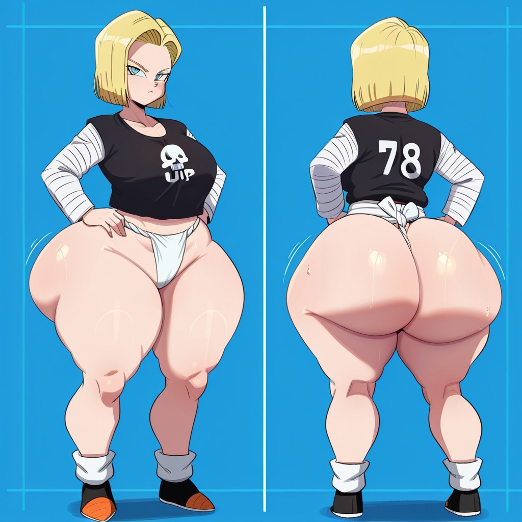 1girl ai_generated android_18 ass big_ass big_breasts breasts dragon_ball fundoshilover101 huge_ass shounen_jump