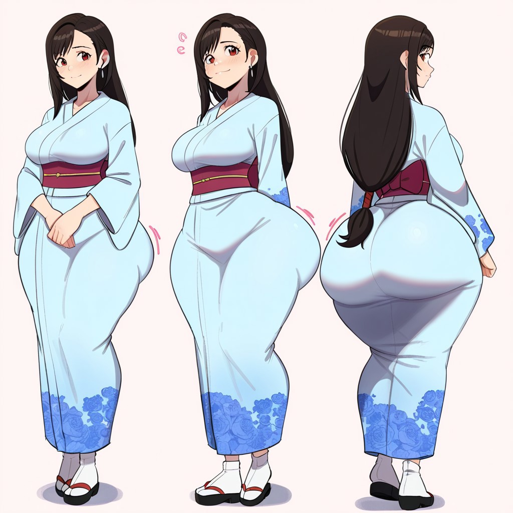 1girl ai_generated ass big_ass big_breasts breasts final_fantasy fundoshilover101 huge_ass kimono square_enix tifa_lockhart
