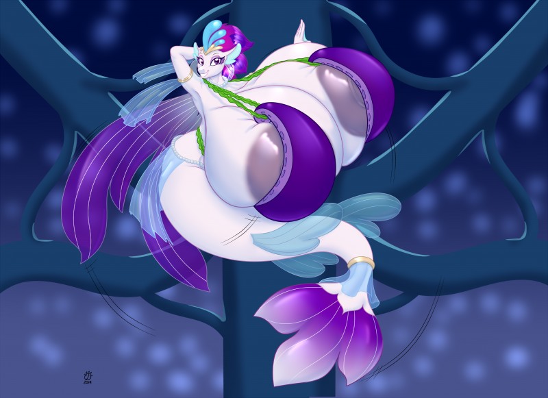 1girl anthro areola arms_behind_head badgerben big_breasts blues64 bra breasts cleavage clothing female female_anthro female_focus female_only friendship_is_magic grin hasbro huge_breasts lionsgate marine mature mature_female milf my_little_pony my_little_pony:_the_movie_(2017) non-mammal_breasts queen_novo queen_novo_(mlp) seapony smile solo solo_female solo_focus topwear underwater