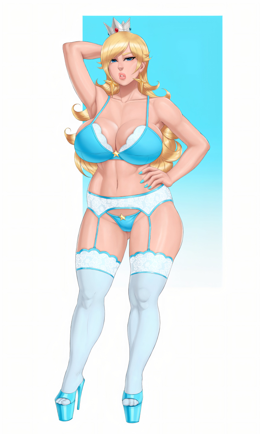 1girl abyssdagon big_ass big_breasts blonde_hair cute earrings lingerie long_hair mario_(series) platform_shoes posing princess_rosalina rosalina seductive sexy super_mario_bros. super_mario_galaxy super_mario_galaxy_2 thighs