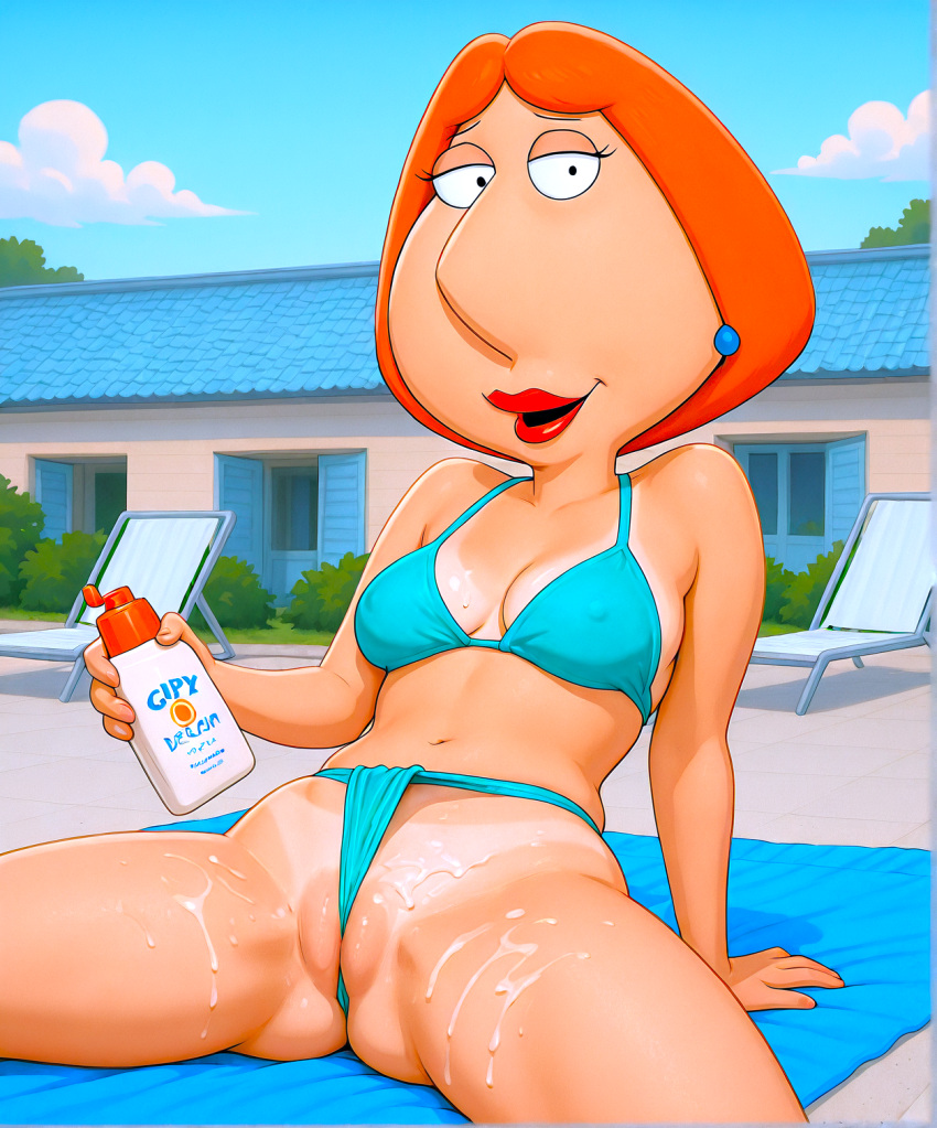 bikini breasts erect_nipples_under_clothes family_guy lois_griffin looking_at_viewer shaved_pussy spread_legs thighs wedgie