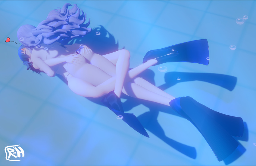 2girls bikini byleth_(fire_emblem) byleth_(fire_emblem)_(female) camilla_(fire_emblem) commission female fire_emblem fire_emblem:_three_houses fire_emblem_fates fire_emblem_heroes flippers kissing nintendo pool rhapsil romance romantic swimsuit underwater