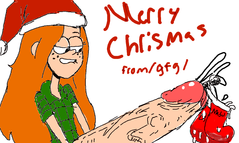 1futa 1girl 2016 biting_lip black_hair christmas cum dickgirl disney eyelashes female_only gravity_falls orange_hair penis santa_hat stockings wendy_corduroy white_background