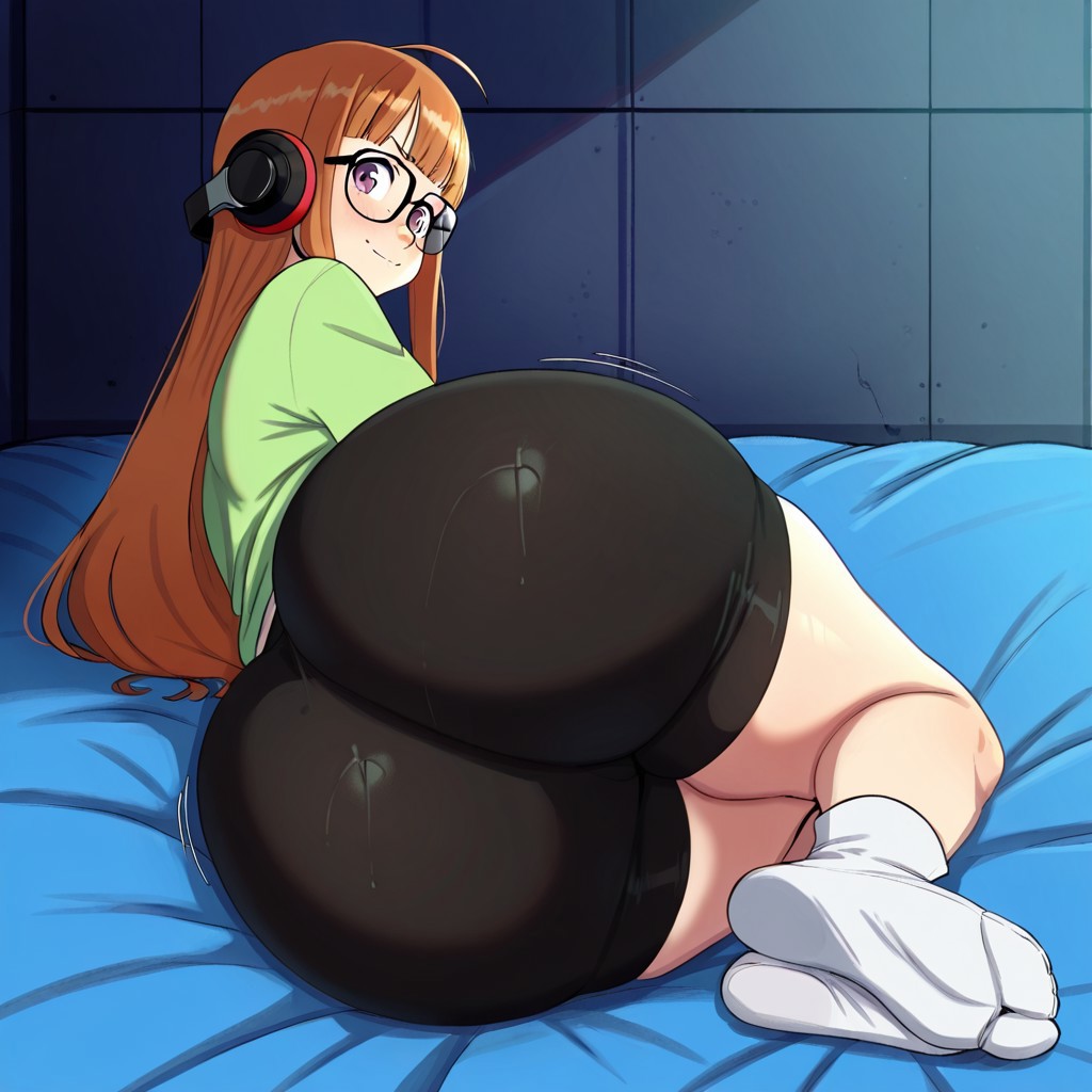 1girl ai_generated ass big_ass bike_shorts booty_shorts breasts fundoshilover101 huge_ass persona sakura_futaba