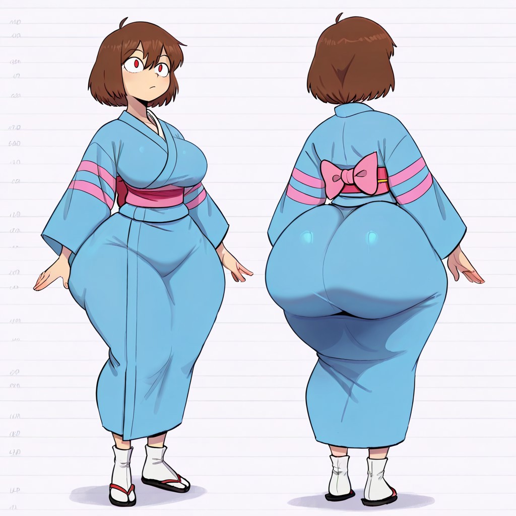 1girl ai_generated ass big_ass big_breasts breasts frisk_(undertale) fundoshilover101 huge_ass kimono tabi_socks undertale
