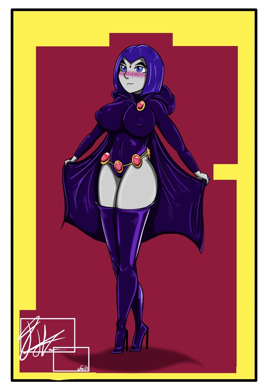 1girl big_breasts bodysuit cape dc_comics dh6966 fan_art female rachel_roth raven_(dc) solo stockings teen_titans warner_brothers
