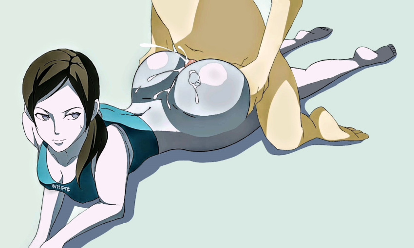 1boy 1girl ass assjob big_ass big_breasts breasts bushizo buttjob cum cum_on_ass ejaculation erection hotdogging huge_ass nintendo penis_between_ass penis_on_ass wii_fit wii_fit_trainer