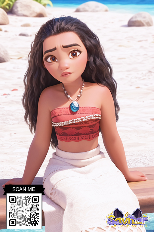 1girl aged_down ai_generated arm_support bare_arms bare_shoulders beach black_hair breasts brown_eyes brown_hair closed_mouth clothing dark-skinned_female dark_skin day disney female_only gem jewelry lips littlehentai long_hair long_skirt looking_at_viewer midriff moana_(disney) moana_waialiki necklace ocean original outside rock sand savitar savitar_(artist) sitting skirt sky small_breasts strapless thick_eyebrows water