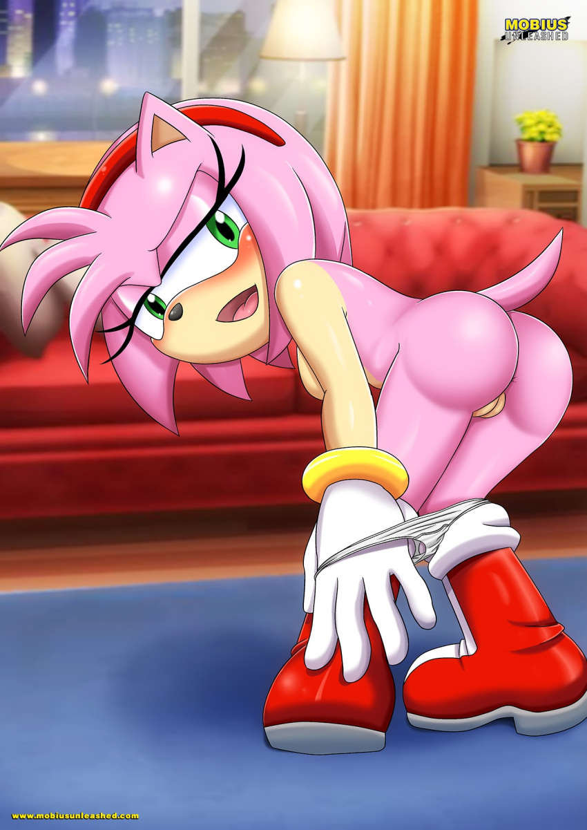 1girl amy_rose anus ass back_view bbmbbf boots boots_only female fur mobius_unleashed nude open_mouth palcomix panties pink_fur pussy red_boots seductive_look sega solo sonic_the_hedgehog_(series) tail taking_off_panties teen teen_girl teenage teenage_girl white_panties