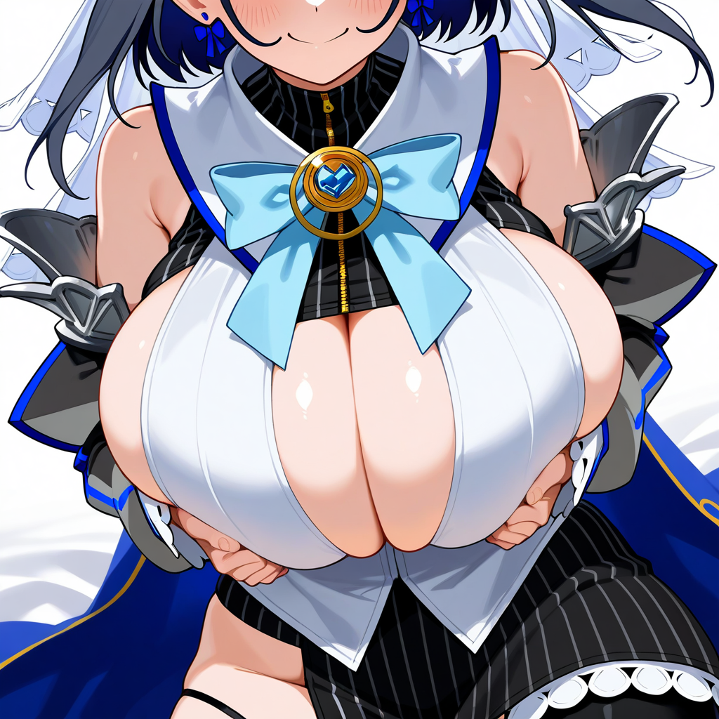 1girl ai_generated big_breasts breasts hololive hololive_english hololive_english_-council- huge_breasts ouro_kronii smug virtual_youtuber