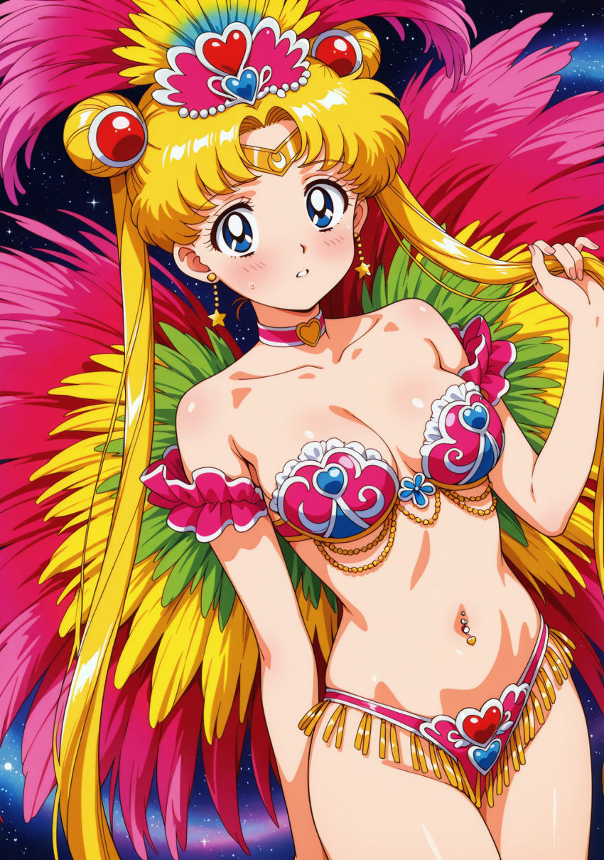 1girl accurate_art_style adult_swim alluring big_breasts bishoujo_senshi_sailor_moon bishoujo_senshi_sailor_moon_r bishoujo_senshi_sailor_moon_r_the_movie bishoujo_senshi_sailor_moon_s bishoujo_senshi_sailor_moon_s_the_movie bishoujo_senshi_sailor_moon_supers bishoujo_senshi_sailor_moon_supers_the_movie blonde_hair blue_eyes carnival carnival_outfit cleavage nightcore_(artist) samba_outfit toei_animation toonami usagi_tsukino