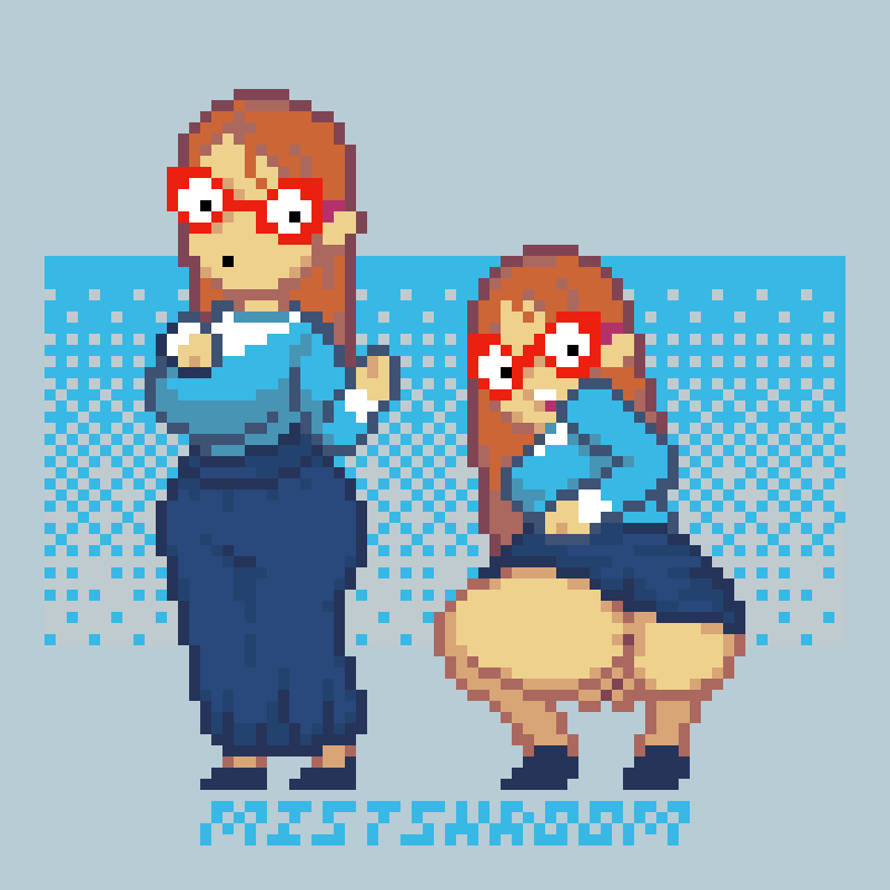 1girl 1girl 1girls anus ass big_ass big_breasts breasts crouching curvy female_focus glasses huge_ass kindergarten_(game) kindergarten_3 lifting_skirt long_skirt looking_at_viewer looking_back looking_back_at_viewer mistshroom ms._lovelett multiple_poses pixel_art presenting presenting_hindquarters pussy skirt skirt_lift squatting teacher