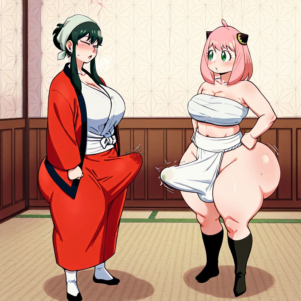 2futas ai_generated anya_forger ass big_ass big_breasts breasts erection erection_under_clothes fundoshi fundoshi_futanari fundoshilover101 futanari huge_ass mother_&_daughter sarashi spy_x_family yor_briar yor_forger