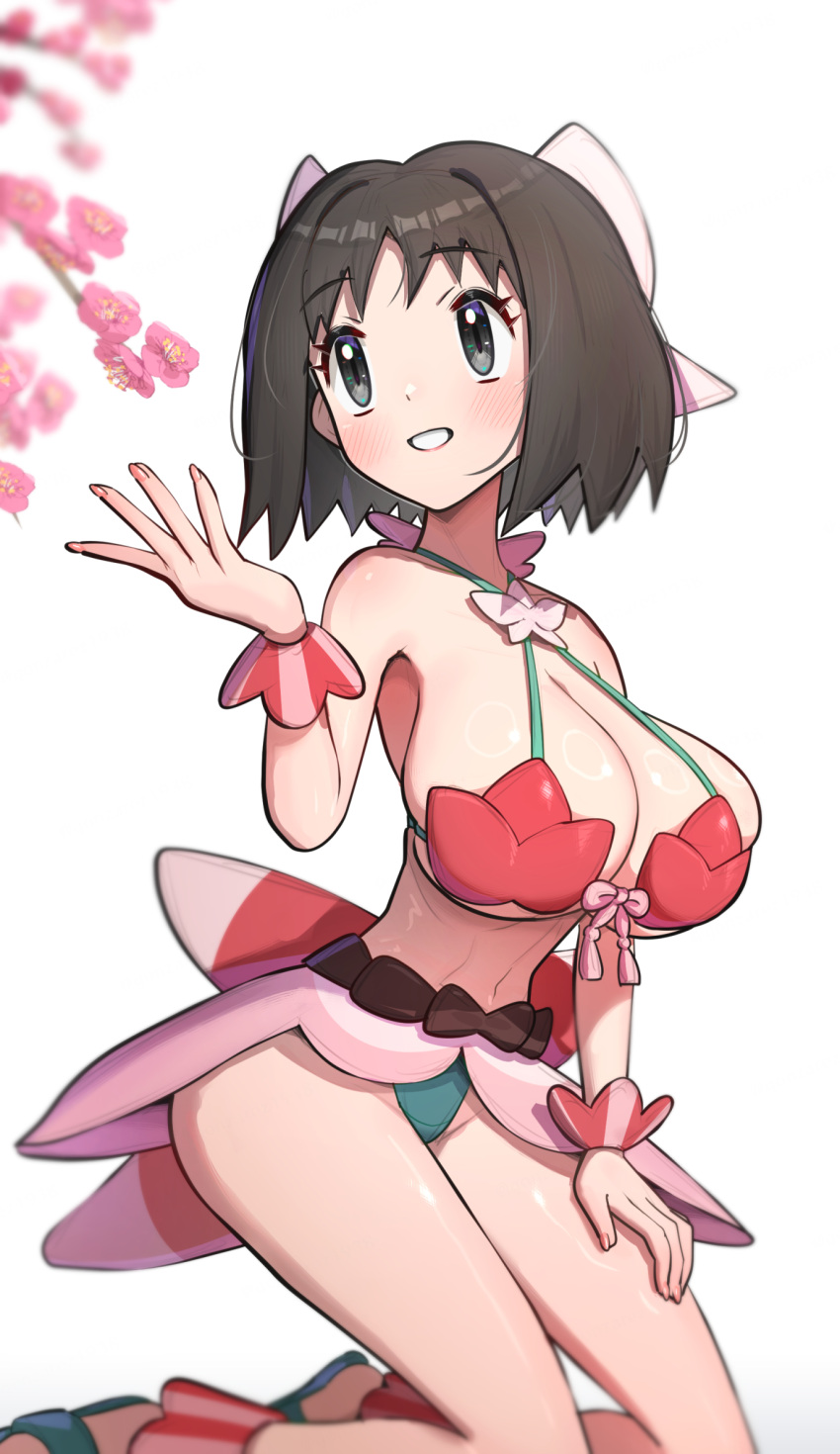 1girl 1girl adapted_costume alluring alternate_breast_size alternate_costume big_breasts bikini erika_(pokemon) gonzarez high_res nintendo palentine's_day_erika_(pokemon_masters) pokemon pokemon_masters pokemon_masters_ex swimsuit