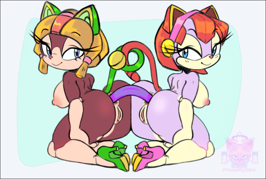 2021 2girls absurd_res anal anal_sex anthro armor ass ass_to_ass big_ass big_breasts blue_background blue_eyes breasts brown_body brown_fur cosmicpussycat curvaceous dildo dildo_in_ass dildo_insertion domestic_cat double_dildo duo feline francine_manx fur furry genitals headgear helmet high_heels high_res kneel looking_at_viewer mammal nude penetration pink_fur polly_esther purple_body pussy samurai_pizza_cats sex_toy sex_toy_in_ass sex_toy_insertion short_hair side_boob simple_background thick_thighs wide_hips