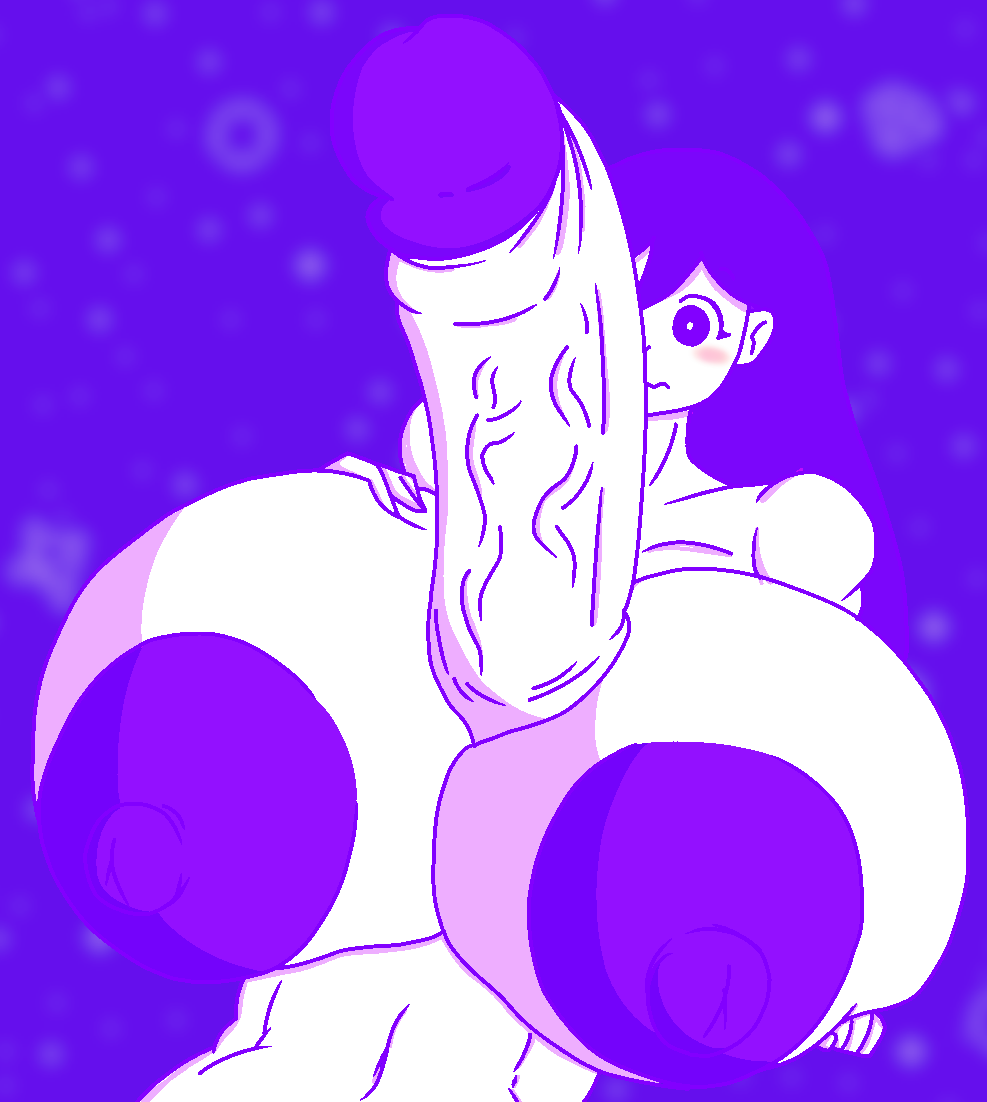 2d 2d_(artwork) alternate_version alternate_version_available anon big_areola big_areolae big_breasts big_nipples big_penis blurred_background edit giant_breasts giant_penis hyper_breasts hyper_penis light-skinned_female light-skinned_male mari_(omori) nervous nervous_expression nervous_female oacoffee_(artist) omori paizuri purple_areola purple_hair request tasteofchoklit_(edit) traced traced_art white_penis white_skin