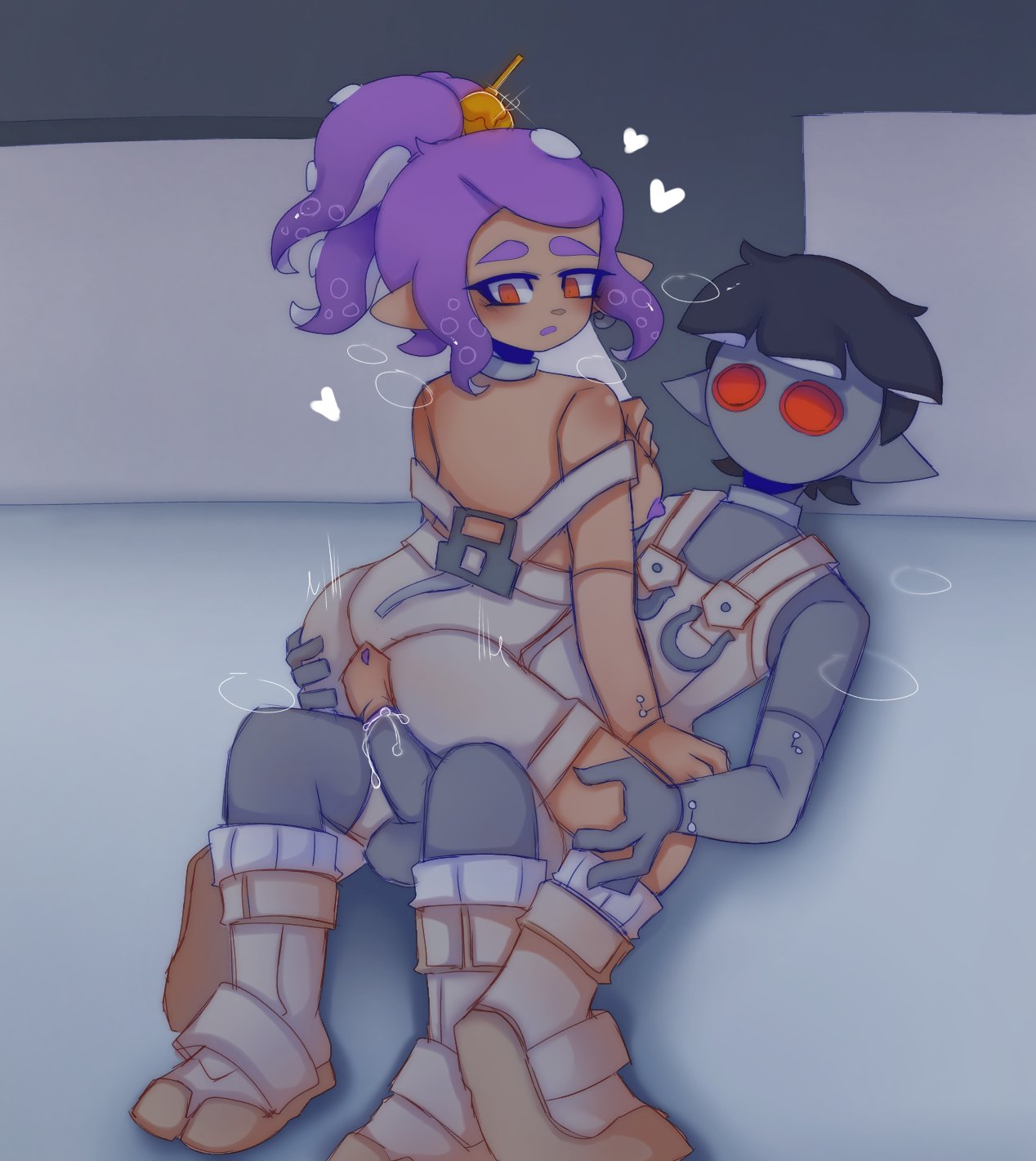 1boy 1girl 1girls agent_8_(side_order) ass ass_grab bodysuit bodysuit_pull breasts choker golden_toothpick_(splatoon_2) grabbing grabbing_another's_ass grabbing_ass hair_ornament male nipples oc octoling octoling_girl original_character parallel_canon_(splatoon) penis ponytail purple_eyes purple_hair purple_nipples ripped_bodysuit ripped_clothing saylor_(saylormimi) sex splatoon splatoon_(series) splatoon_3 splatoon_3:_side_order splattofuu tentacle tentacle_hair