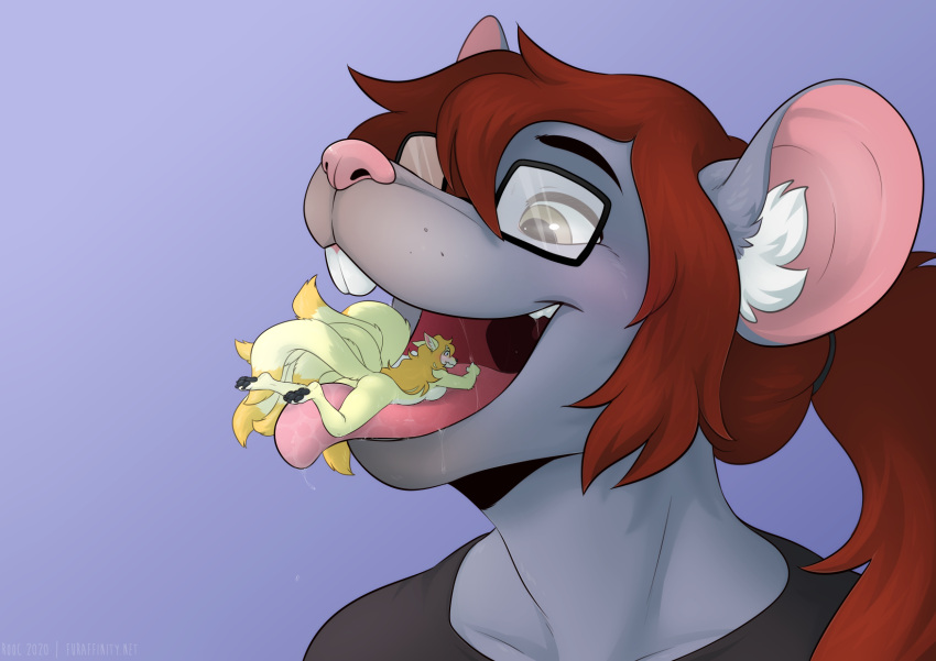 breasts covered_in_saliva fox in_mouth kitsune larger_male lira macro micro mouse oral_vore rodent rooc saliva smaller_female soft_vore thres vore
