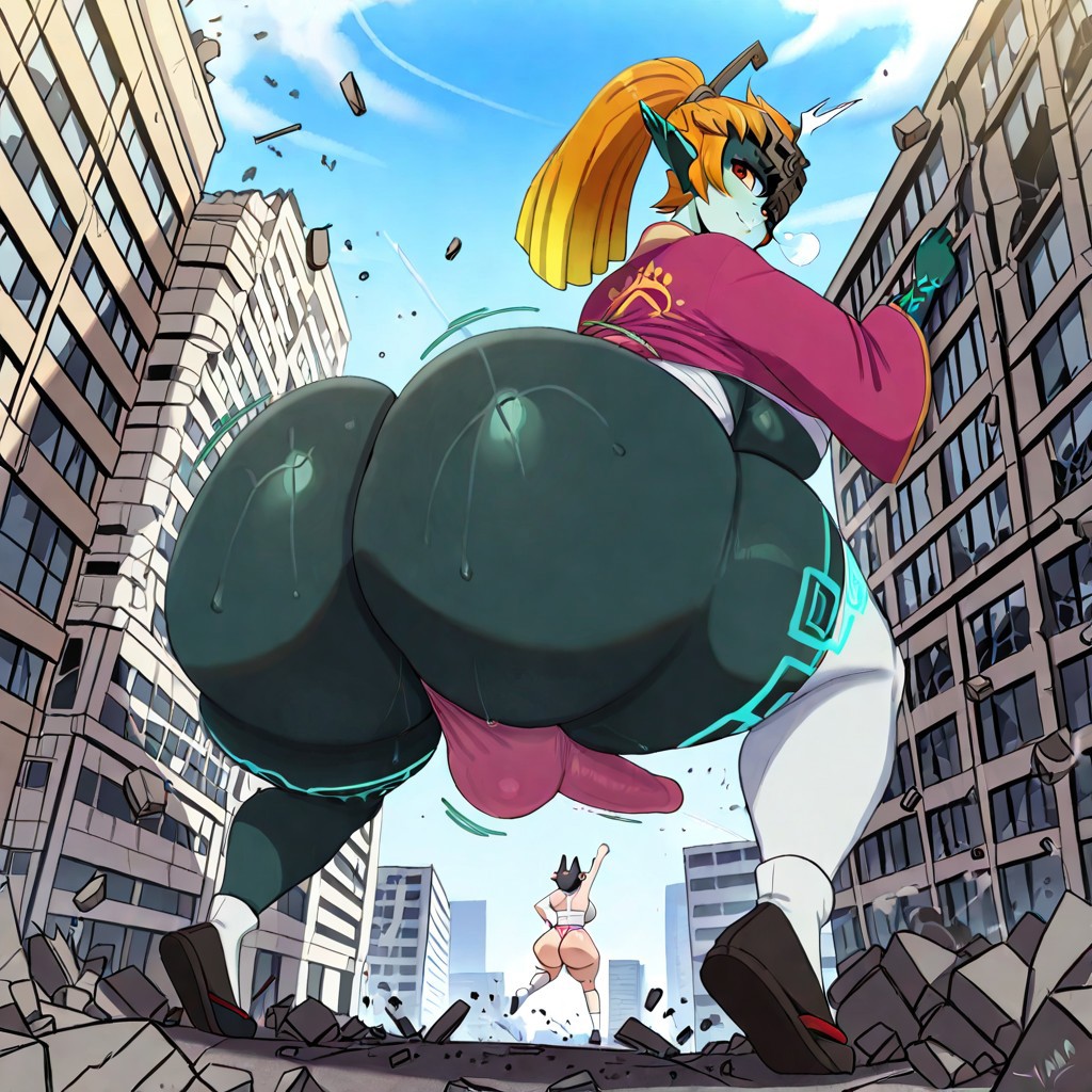 1futa 1girl ai_generated ass ass assquake big_ass big_ass big_breasts breasts city_destruction debris destruction earthquake erection erection_under_clothes falling_debris fundoshi fundoshi_futanari fundoshilover101 futanari giantess huge_ass huge_ass huge_breasts midna nintendo the_legend_of_zelda twerking