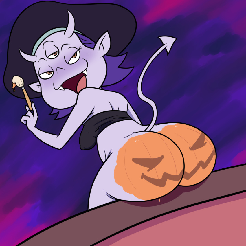 bodypaint bottomless disney halloween jack-o'-lantern jenkinmeyer monster monster_girl pumpkin_butt purple_hair purple_skin tank_top terrible_the_drawfag the_owl_house