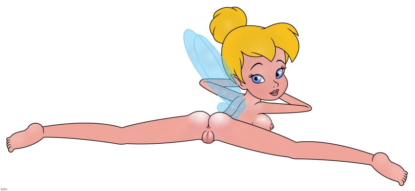 1girl 2025 anus ass blonde_hair blue_eyes disney eyebrows eyelashes fairy fairy_wings feet female_only helix laying_down lipstick looking_at_viewer peter_pan pixie pussy sideboob tagme tinker_bell toes white_background