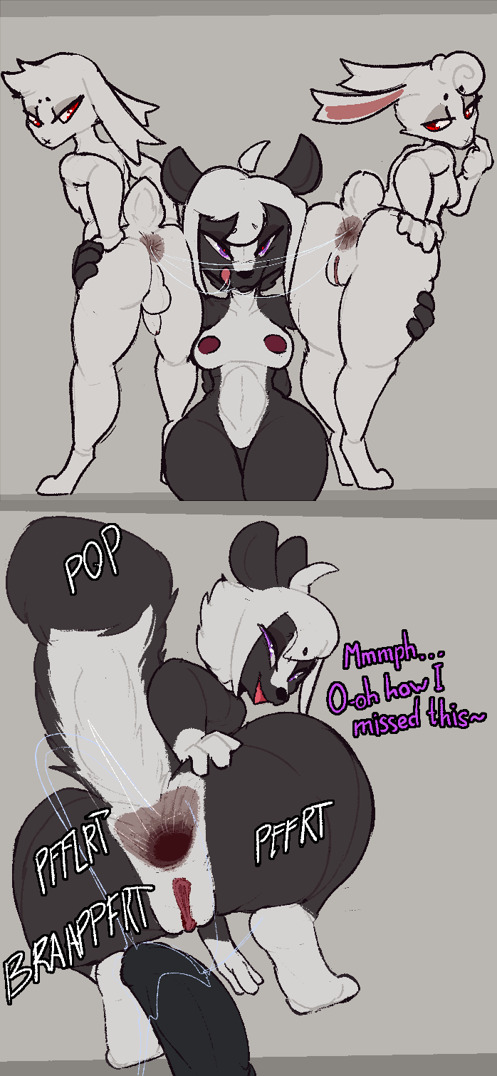 anal anal_penetration aroused breasts cum cum_in_ass dominant_female dominant_male erection fart fart_fetish farting female/female female_rimming_female female_rimming_male furry male/female nipples precum pussy rabbit rimming rimming_female skunk submissive_female trufzn