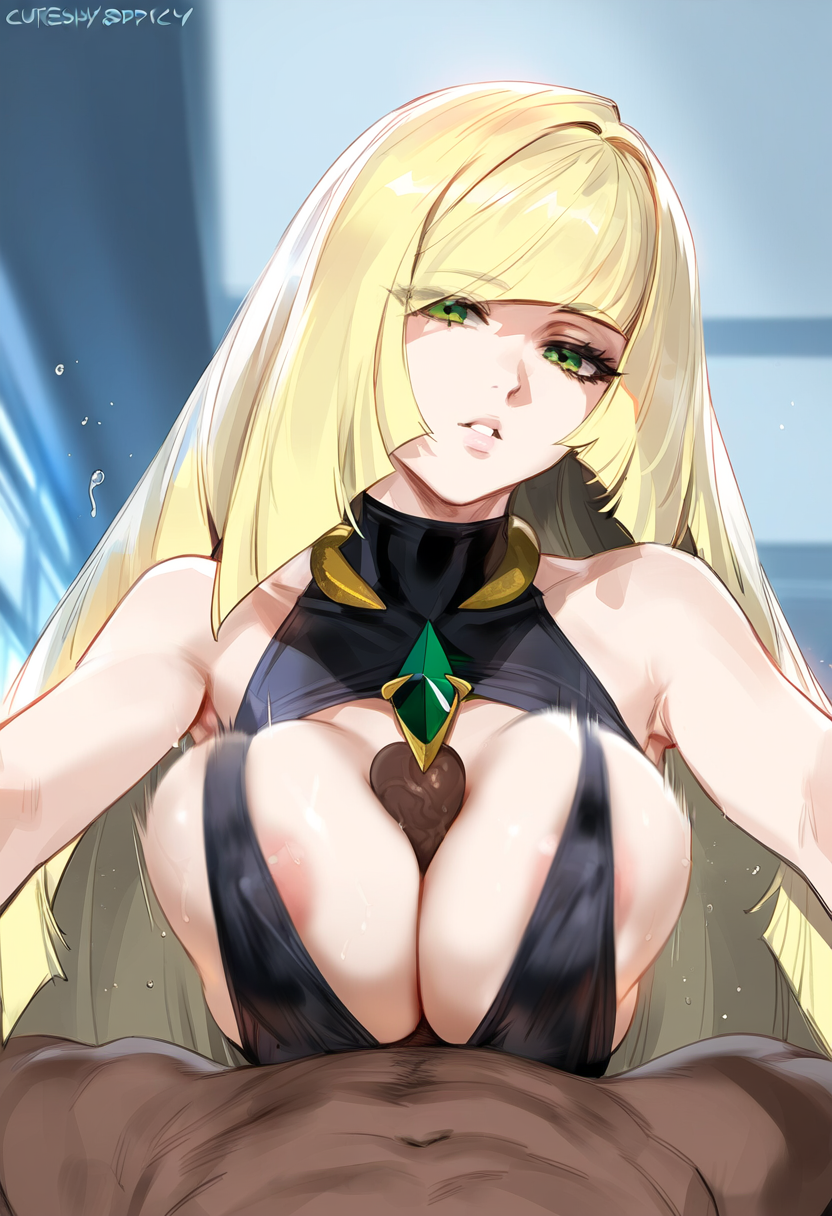 1boy1girl 1girl 1girl ai_generated blonde_hair dark-skinned_male lusamine nude one-piece_swimsuit pokemon pokemon_sm sex swimsuit