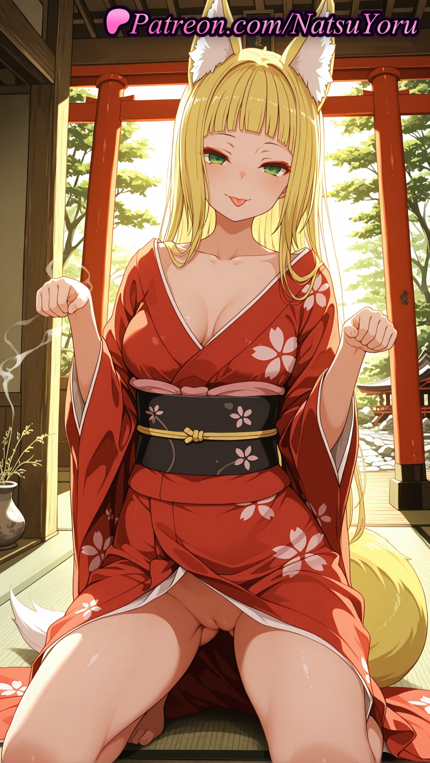 1girl 1girl 1girls 2025 ai ai_assisted ai_generated animal_ear_fluff animal_ears anime anime_style architecture asian ass_visible_through_thighs backlighting bangs barefoot big_breasts big_breasts blonde_hair blunt_bangs blush breasts bust cleavage cleft_of_venus closed_mouth collarbone dungeon_ni_deai_wo_motomeru_no_wa_machigatteiru_darou_ka east_asian_architecture feet female_focus female_only floral_print floral_print_kimono foot_fetish fox_ears fox_girl fox_tail green_eyes hands_up happy_new_year haruhime hentai high_quality high_res high_res high_resolution indoors japanese_clothes kimono kneel long_hair long_sleeves looking_at_viewer makeup medium_breasts natsuyoru new_year no_panties obi off_shoulder patreon paw_pose print_kimono pussy pussy red_kimono sanjouno_haruhime sash smile solo_female stable_diffusion tail tatami thighs tongue tongue_out torii uncensored voluptuous voluptuous_female wafuku wide_sleeves
