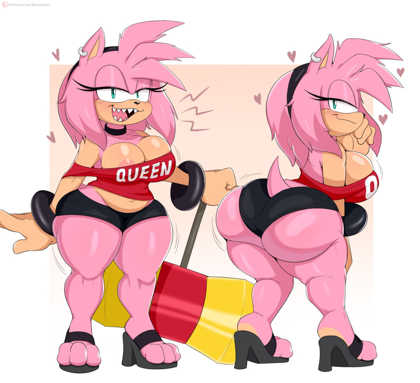 1girl amy_rose ass big_ass big_breasts booty_shorts breasts huge_ass jinu jinusenpai sega sonic_the_hedgehog_(series)
