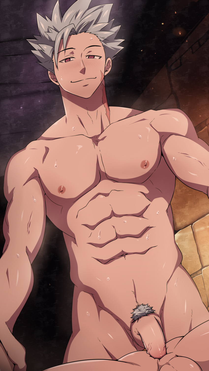 1boy ban_(nanatsu_no_taizai) erect_penis erection male male_focus male_nipples male_only mazjojo muscular muscular_male nanatsu_no_taizai nipples penis